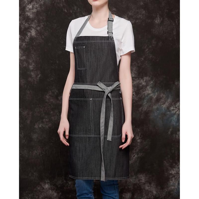 12 oz. 100% Cotton Denim Kitchen Aprons w/ Grey front straps & 3 Pockets