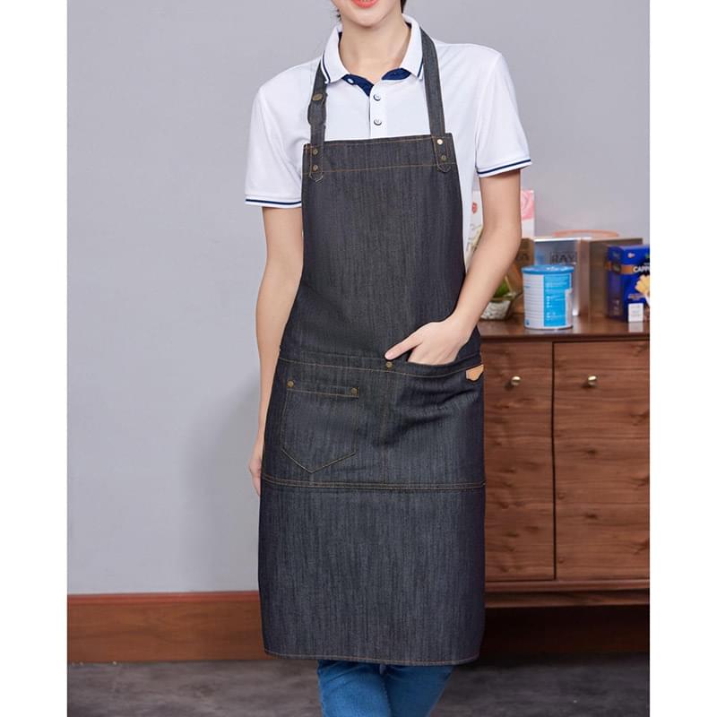 12 oz. Poly Denim Kitchen Aprons w/ Adjustable straps & 3 Pockets