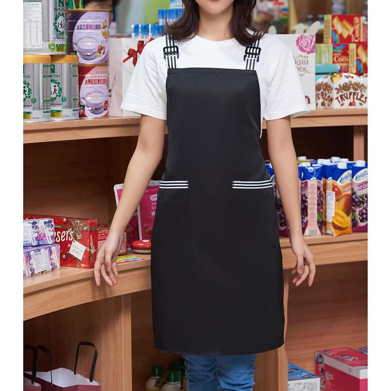 12 oz Woven knitted Kitchen Apron w/ 2 pocket, Striped Strap