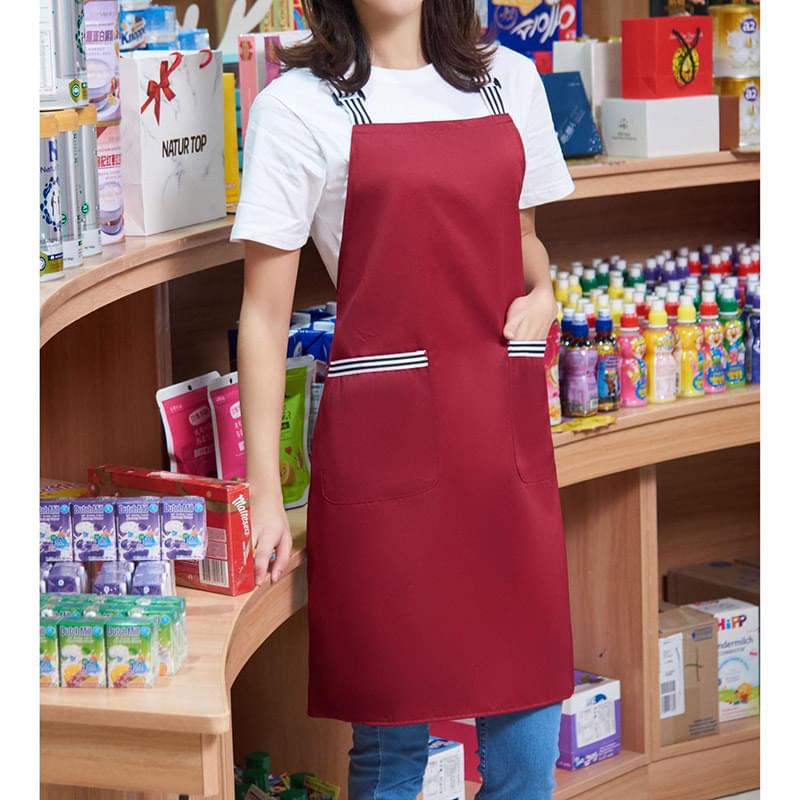 12 oz Woven knitted Kitchen Apron w/ 2 pocket, Striped Strap