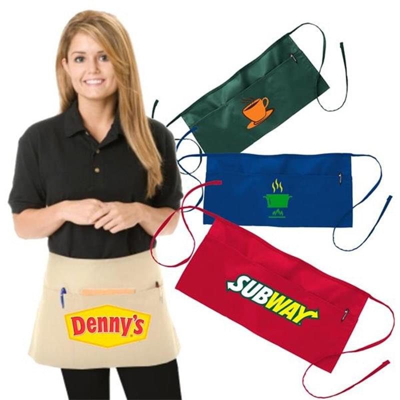 7.5 oz Restaurant Aprons w/ Custom Logo Full Length Apron 3 Pockets USA Decorated (24" x 12")