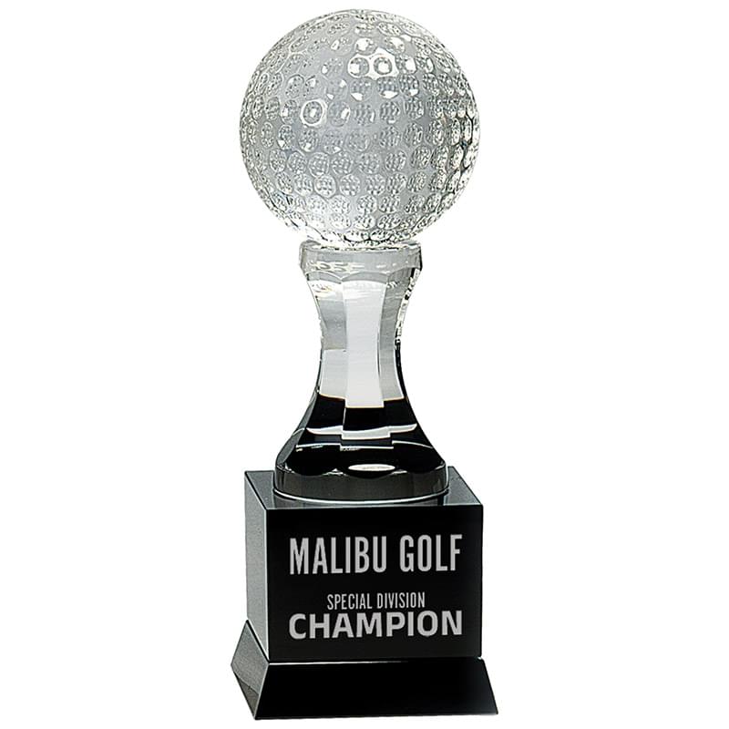 9" Crystal Golf Ball on Black Pedestal Base Award
