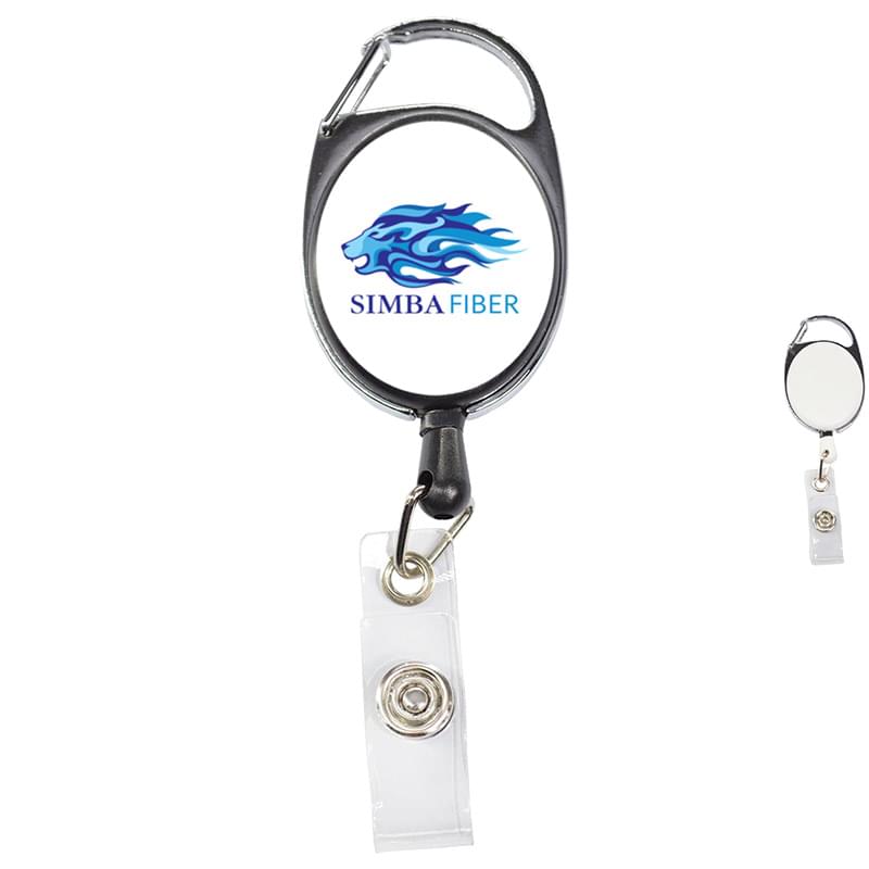 One button Recovery Oval Carabiner Badge Reel w/ Plain Back