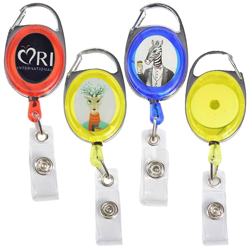 Both Side Flat Transparent Oval Carabiner Badge Reel