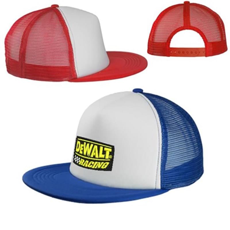 Classic Flat Bill Mesh Trucker Hats w/ Snap Closure Caps