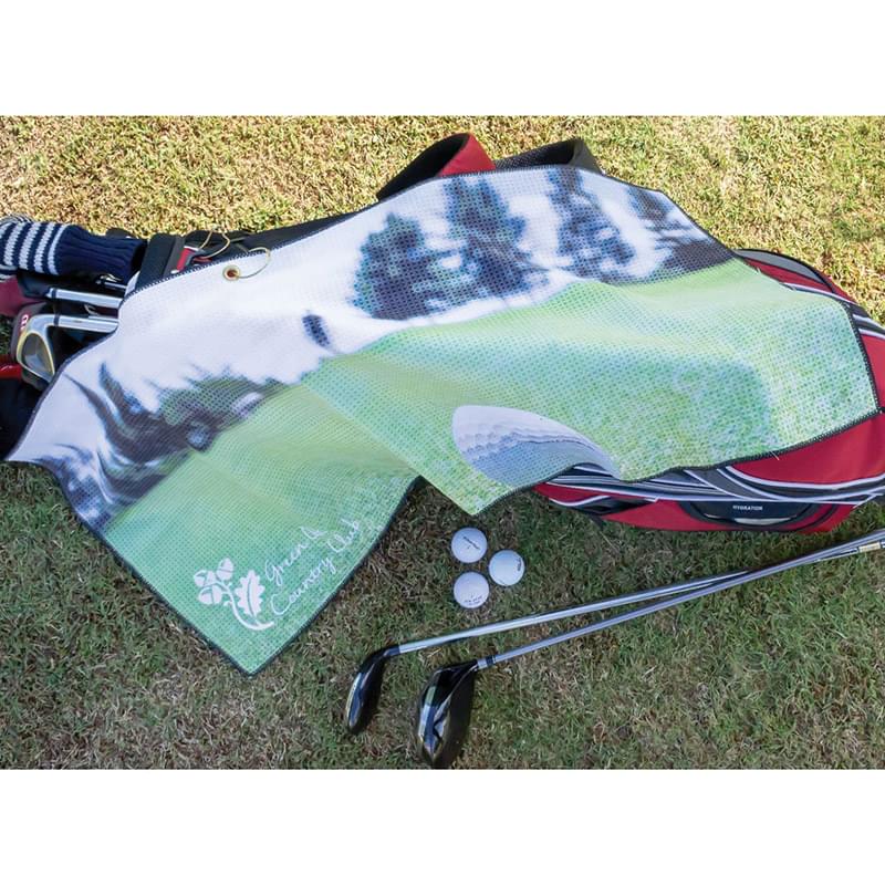 20"x 30" Sublimated Waffle Microfiber Caddy Towel with Grommet & Carabiner