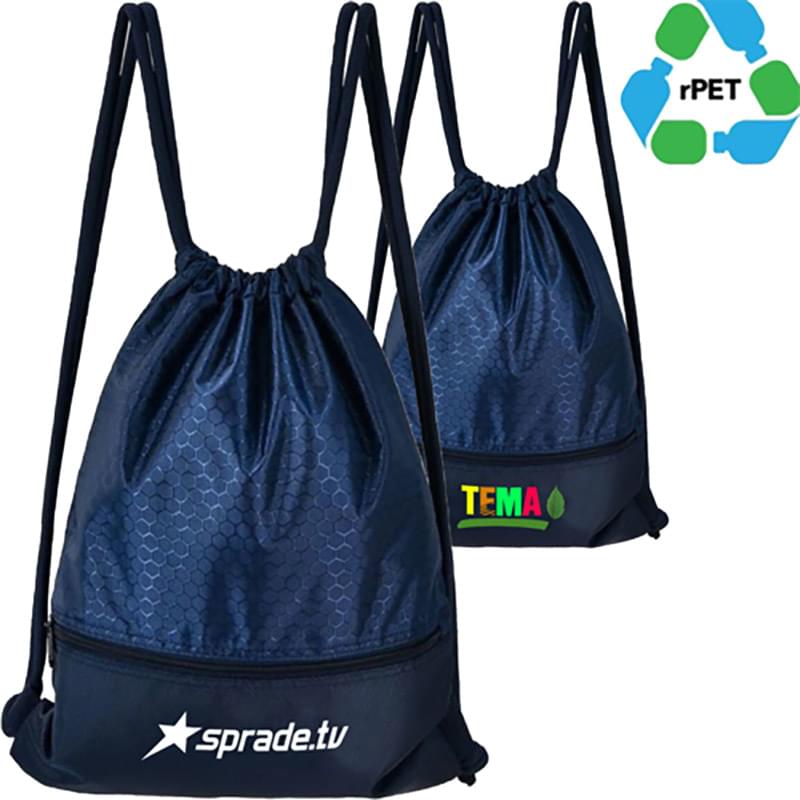 Bottom Zipper 15"x18" rPET Recycled 210D Polyester Football Shape Large Drawstring Backpack