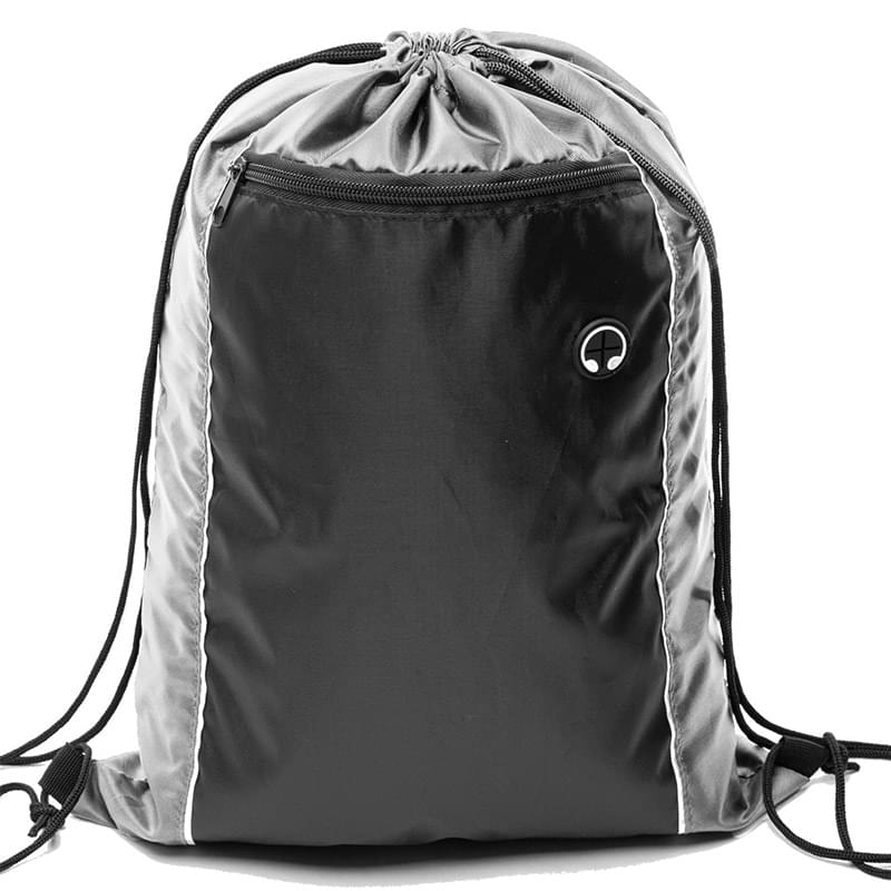 Tri Color Bag Earphone Slot w/ Front Zipper Drawstring Backpack
