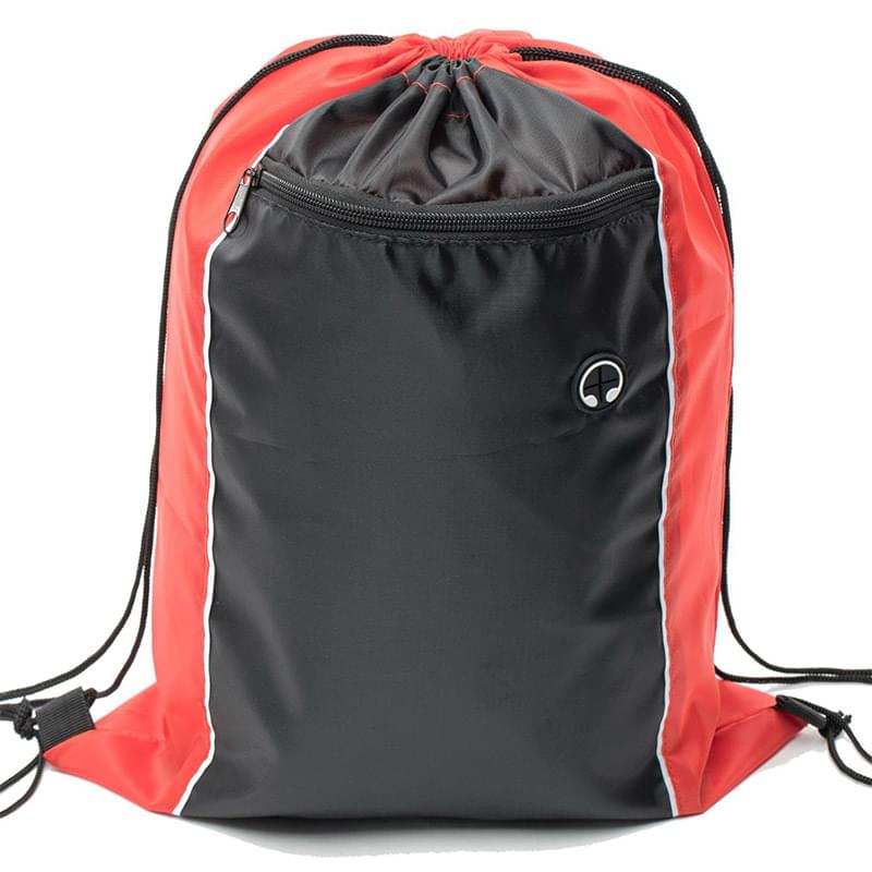 Tri Color Bag Earphone Slot w/ Front Zipper Drawstring Backpack