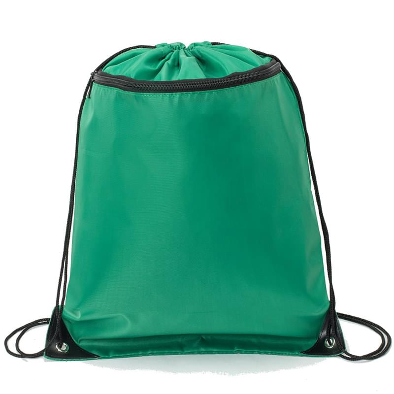Premium Front Zipper Drawstring Backpack w/ Grommet Hook Bag