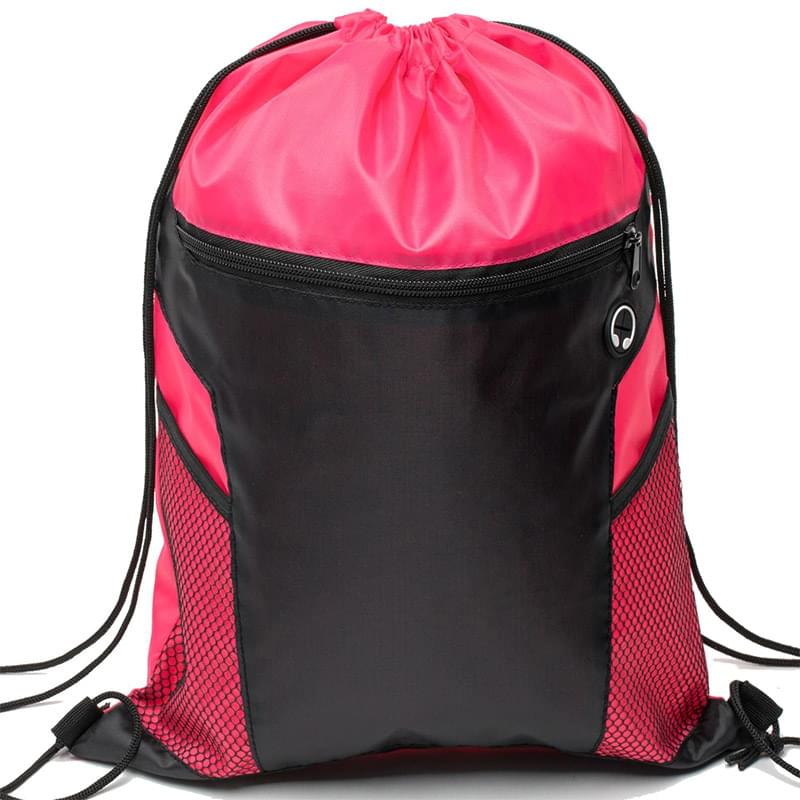 Two Color Front Zipper Side Mesh w/ Earphone Drawstring Bags