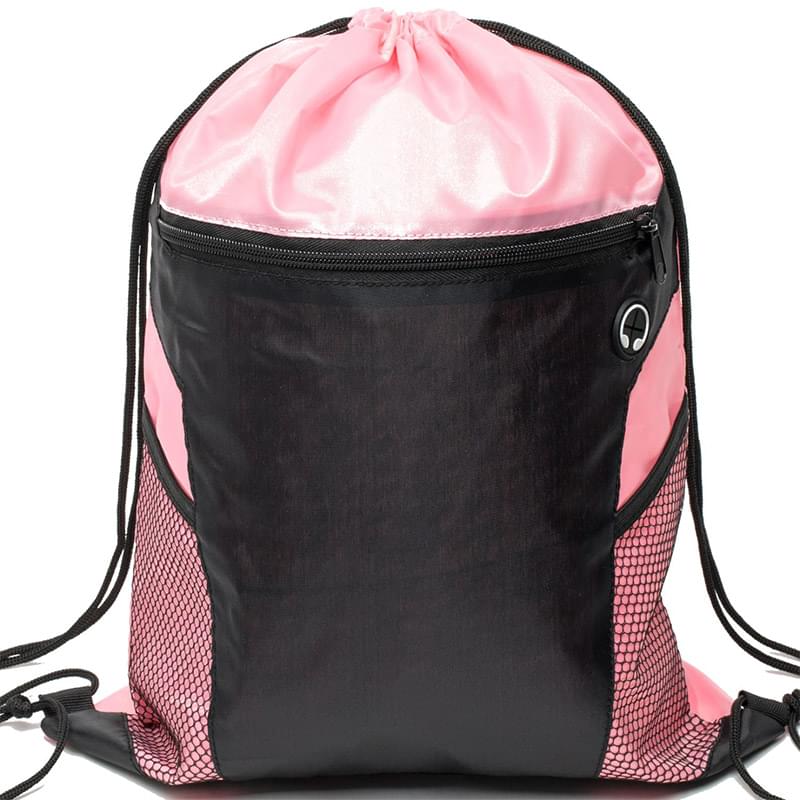 Two Color Front Zipper Side Mesh w/ Earphone Drawstring Bags