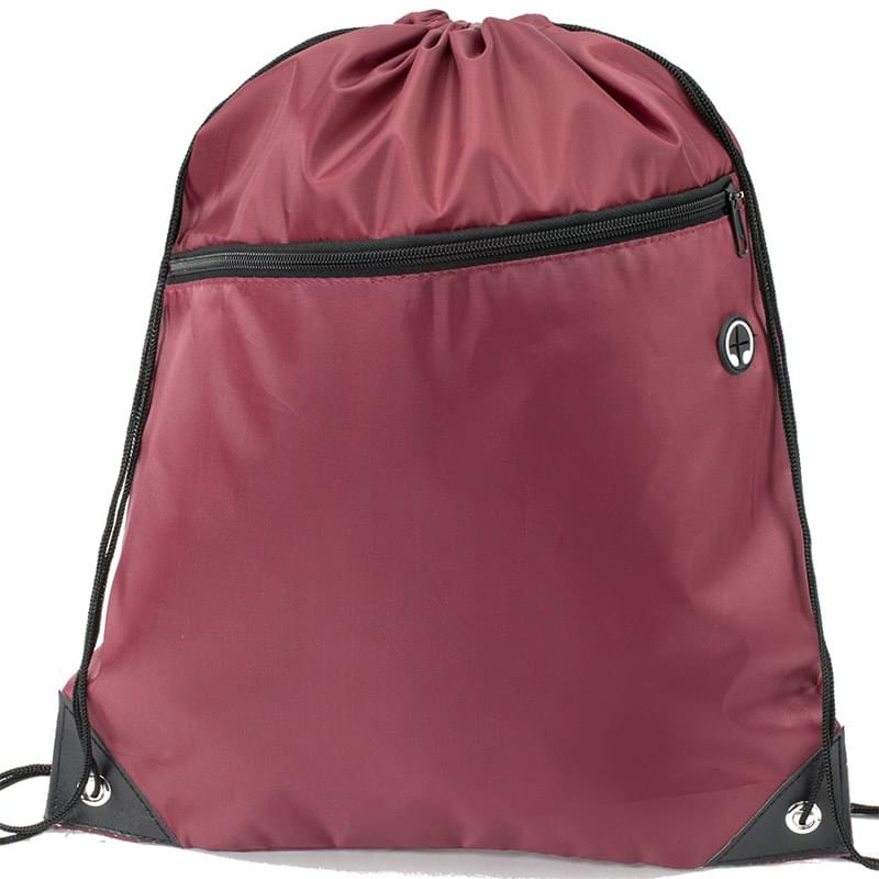 Premium Front Zipper Pocket w/ Earphone Outlet Drawstring Backpack