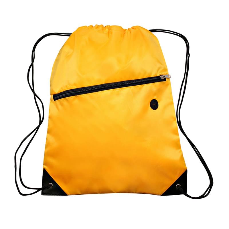 Drawstring Sports Bag with Front Zipper Pocket & Earphone Slot