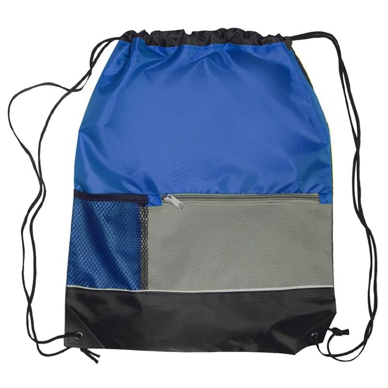 Tri Color Front Pocket Drawstring Backpacks Side Bottle Bag