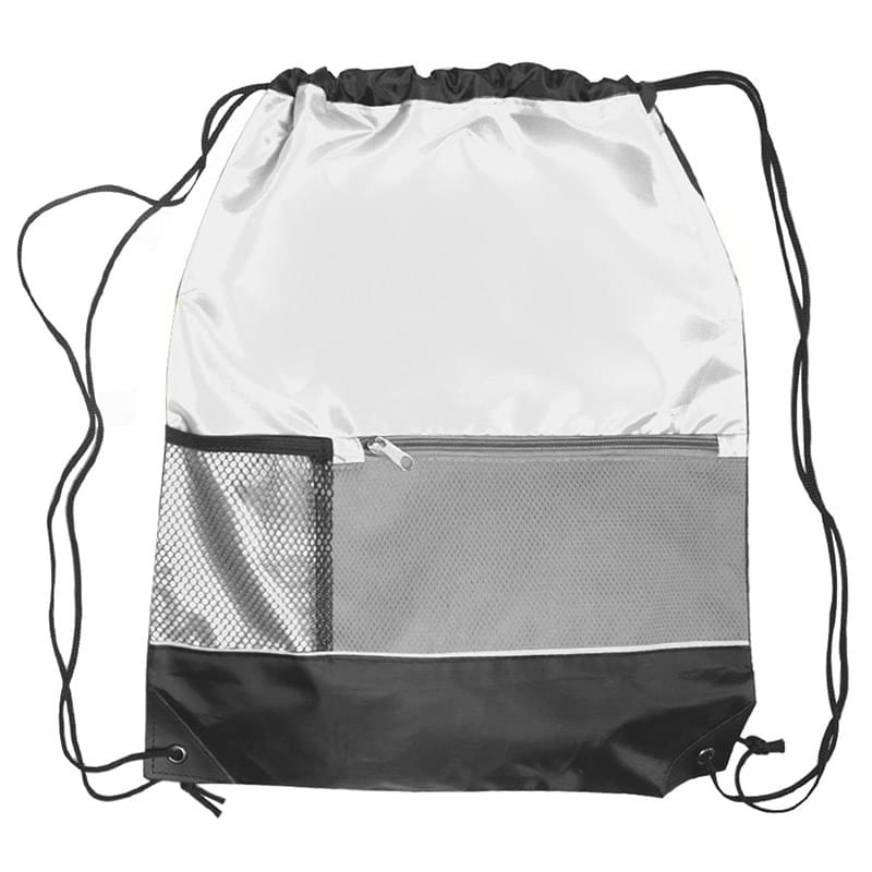 Tri Color Front Pocket Drawstring Backpacks Side Bottle Bag