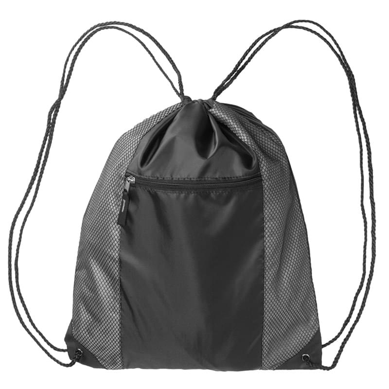 Two Color Front Zipper Pocket Drawstring Backpacks