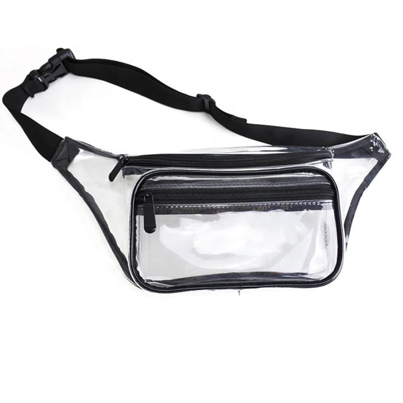 Clear Fanny Pack w/ Two Zipper Pockets Transparent PVC Bag