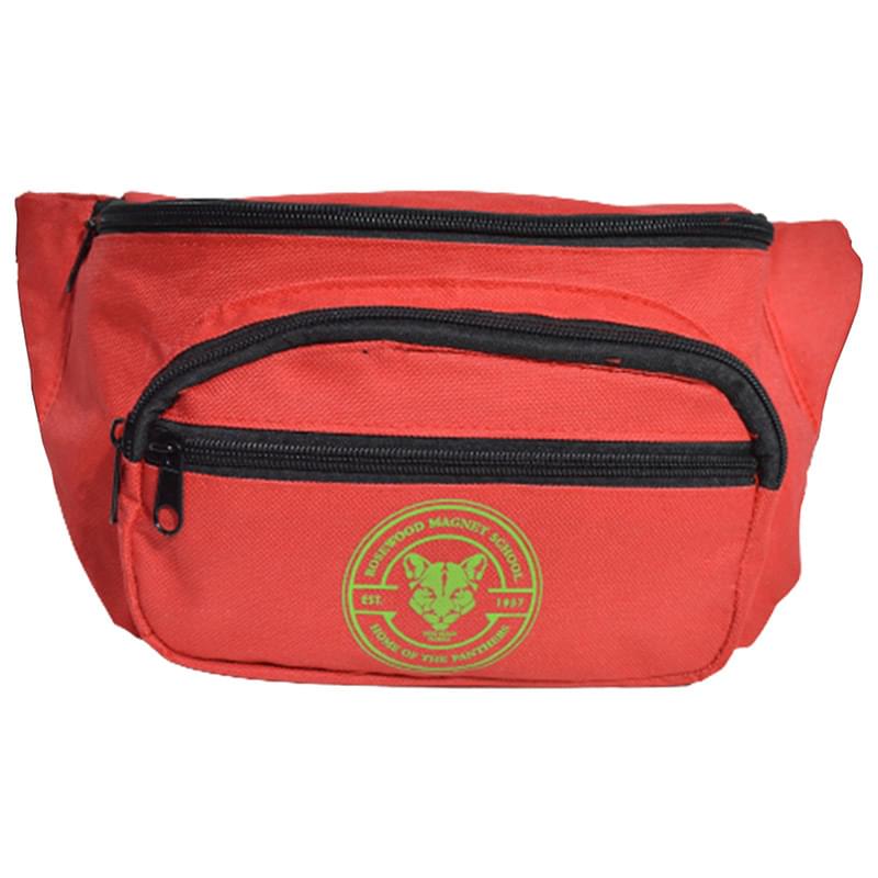 600D Polyester Fanny Pack w/ 4 Zippers 13.4"W X 6"H X 3.75"D
