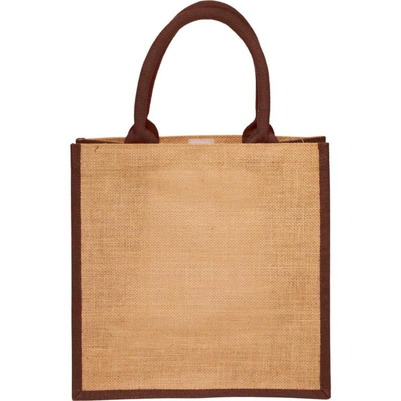 Laminated Jute Bags & Colored Sides and Handles W/ Gusset (12" x 12" x 7")