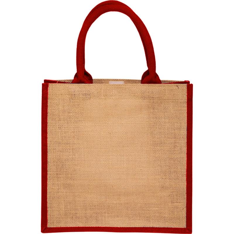 Laminated Jute Bags & Colored Sides and Handles W/ Gusset (12" x 12" x 7")