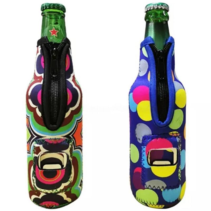 12 Oz. Neoprene Sublimated Bottle Cooler w/ Bottle Opener