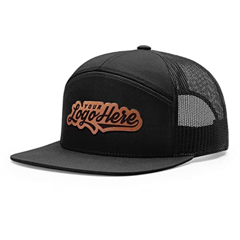 Premium 7-Panel Mesh Back Cap Flat Bill Trucker Hat with Snapback Closure