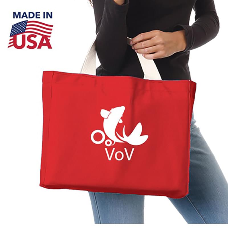 100% USA-Made 12 oz. Cotton Canvas Tote Bag w/ Bottom Gusset (14" x 11" x 4")