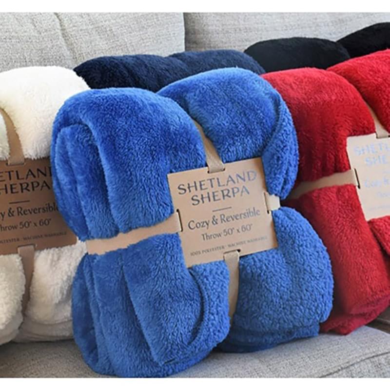 350 GSM Shetland Sherpa Blanket with Merrow stitch finish Trim 50"x60"