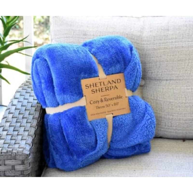 350 GSM Shetland Sherpa Blanket with Merrow stitch finish Trim 50"x60"