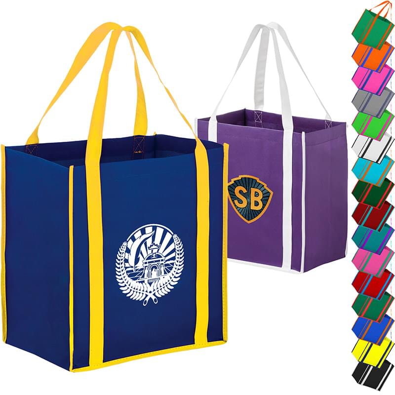 Heavy Duty Two-Tone Non-Woven Shopping Tote Bag w/ Gusset (12" x 13" x 8")