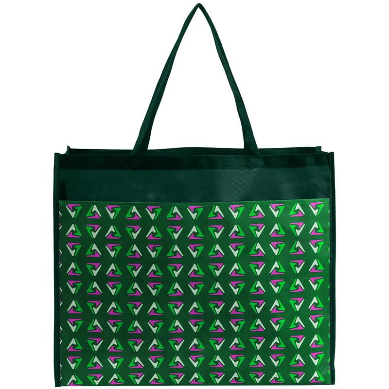 PET Non-Woven Tote Bag with Sublimated Front Pocket & Gusset (18" x 16" x 5")