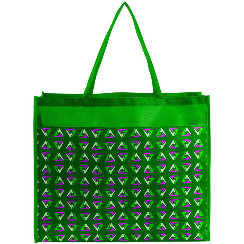 PET Non-Woven Tote Bag with Sublimated Front Pocket & Gusset (18" x 16" x 5")