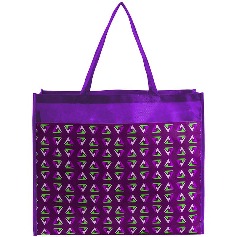 PET Non-Woven Tote Bag with Sublimated Front Pocket & Gusset (18" x 16" x 5")