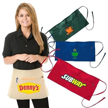 7.5 oz Restaurant Aprons w/ Custom Logo Full Length Apron 3 Pockets USA Decorated (24" x 12")