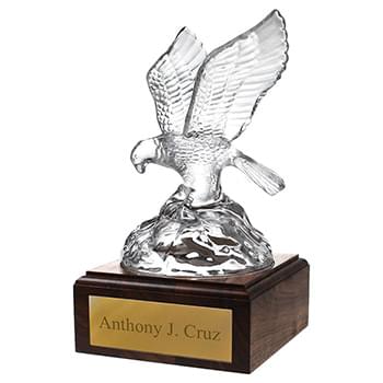 Eagle Soaring on Wood Base Molded Glass Award