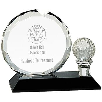 5.5" Facet Crystal Golf Ball Award on Black Pedestal