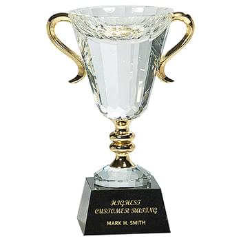 10" Crystal Cup with Gold Handles and Stem Award