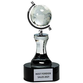 8.5" Crystal Spinning Globe Award on Clear Tower with Black Base