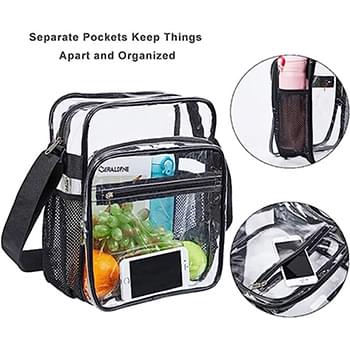 Clear PVC Stadium Approved Crossbody Messenger Shoulder Bag with Mesh Pockets