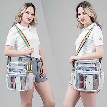 Crossbody Messenger Clear PVC Shoulder Stadium Approved Bag with Mesh Pockets