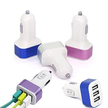 3-port USB car charger 1 Amp fast charging cable