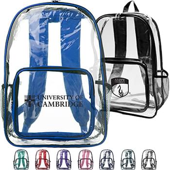 Clear Plastic Backpack w/ Mesh Pocket 13"W x 18"H
