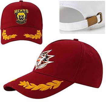 Golden Leaf Embroidered 5 Panel Structured Caps w/ Buckle