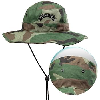 Foldable Cotton Bucket Hat w/Camouflage & Draw Cord
