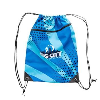 6 Oz Sublimated Poly Canvas Drawstring Backpack w/ Zip Pocket (14" x 18")