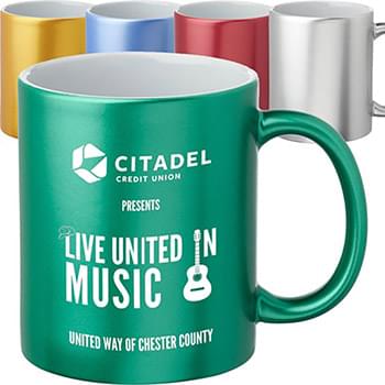11 oz. Metallic Color Exterior /W White Interior Custom Mugs