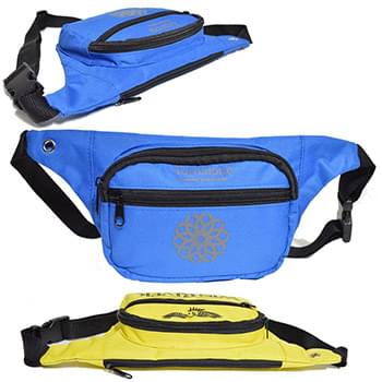 600D Polyester Fanny Pack w/ 3 Zippers 12.8"W X 5"H X 2"D