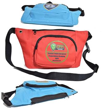 600D Polyester Fanny Pack w/ 3 Zippers 13.4"W X 6.5"H X 2"D
