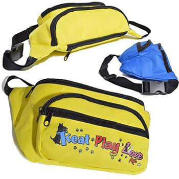 600D Polyester Fanny Pack w/ 4 Zippers 13.4"W X 6"H X 3.75"D